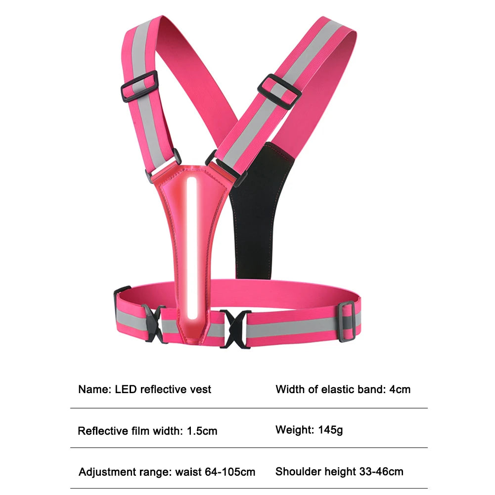 LED Running Vest USB Rechargeable Reflective Glowing Reflector Straps High Visibility Night Running Riding Clothing Elastic Band